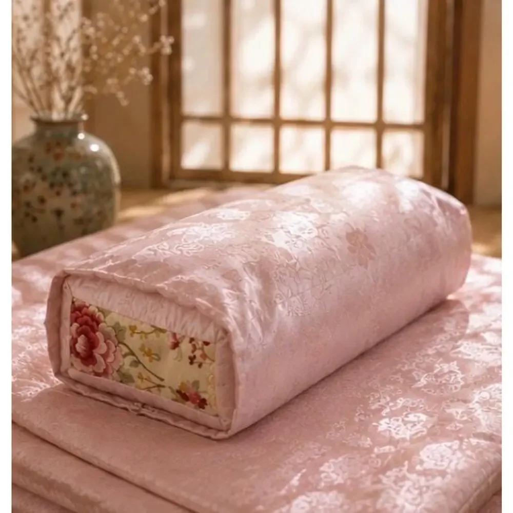Korean Traditional Silk Pillow - Pink Floral Hand Embroidered.